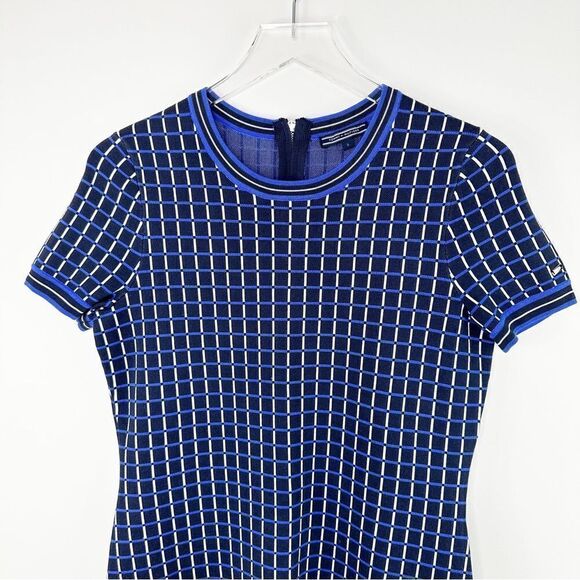 Tommy Hilfiger Navy/Periwinkle/White Windowpane Knit Short Sleeve Dress Sz Small - Picture 2 of 14